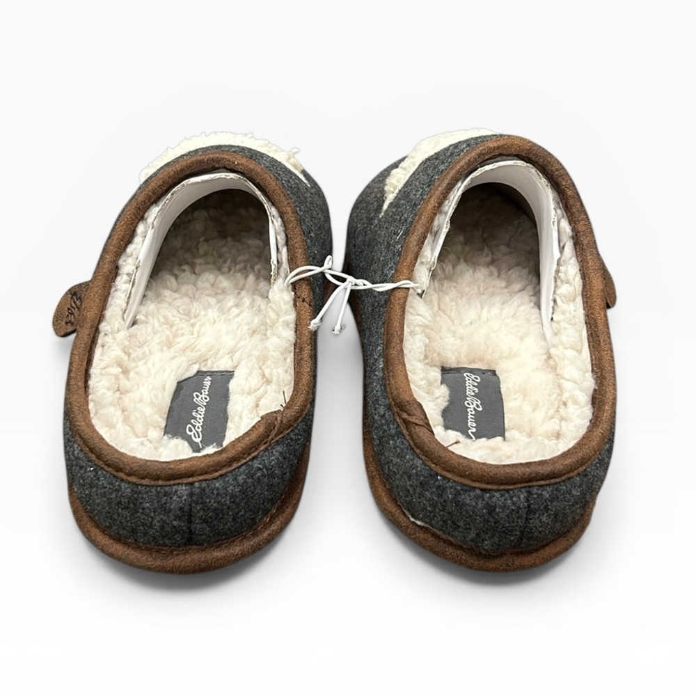Eddie Bauer Women's Sherpa Lined Clog Slippers Dark Heather Grey Bear Motif - Picture 6 of 14